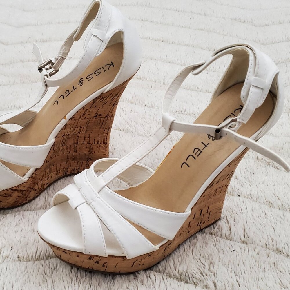 Kiss & Tell Valera-46 Women's T-Strap Cork Platform Wedge Sandals